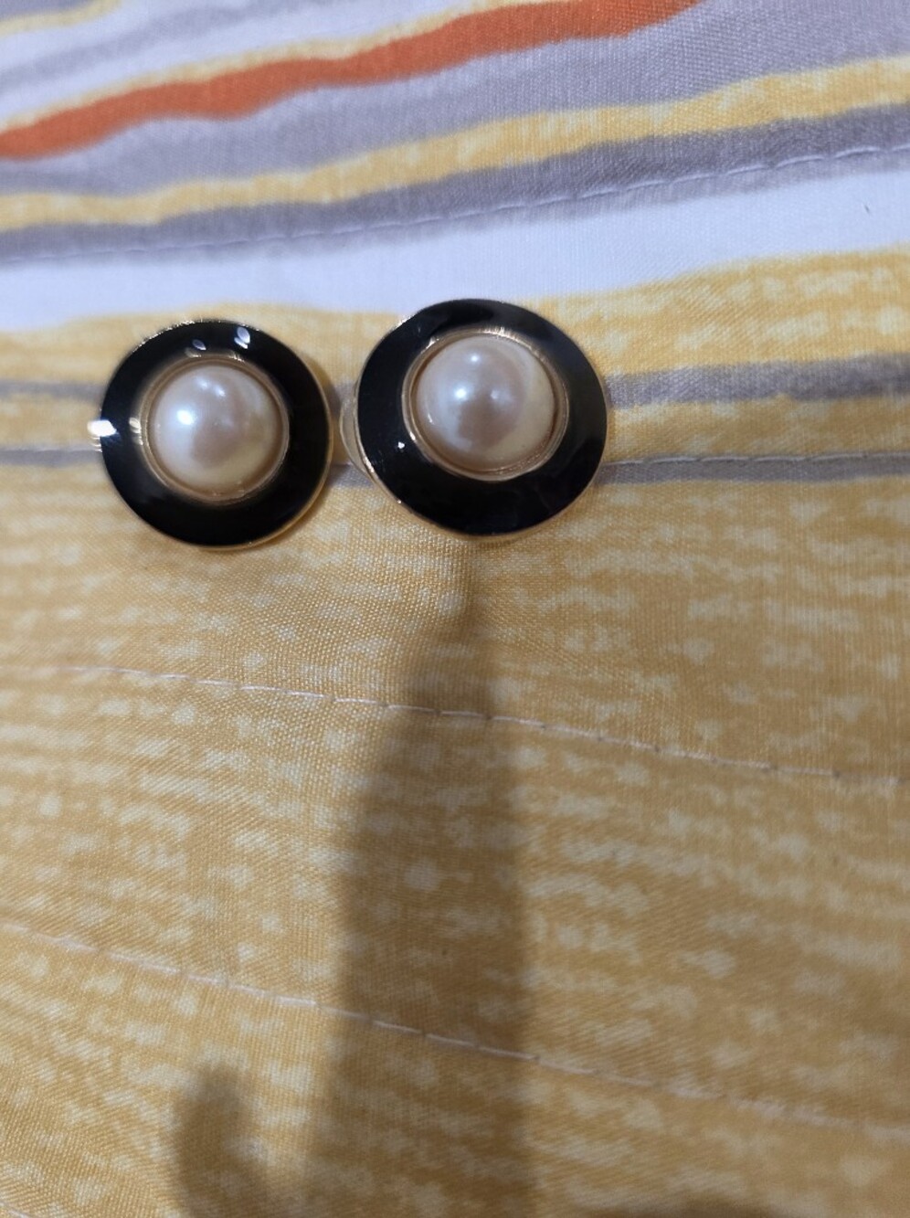 Elegant Black and Cream Pearl Button Stud Earrings